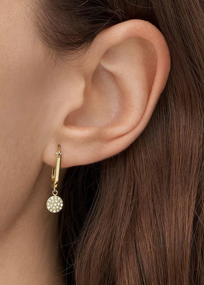 FOSSIL JEWELLERY SADIE GLITZ DISC GOLD HOOP EARRINGS JF04546710