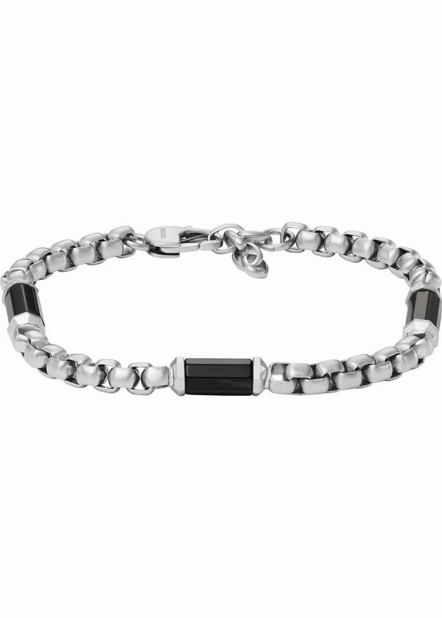 FOSSIL JEWELLERY  STACKED UP BLACK AGATE BEADED BRACELET JF04604040