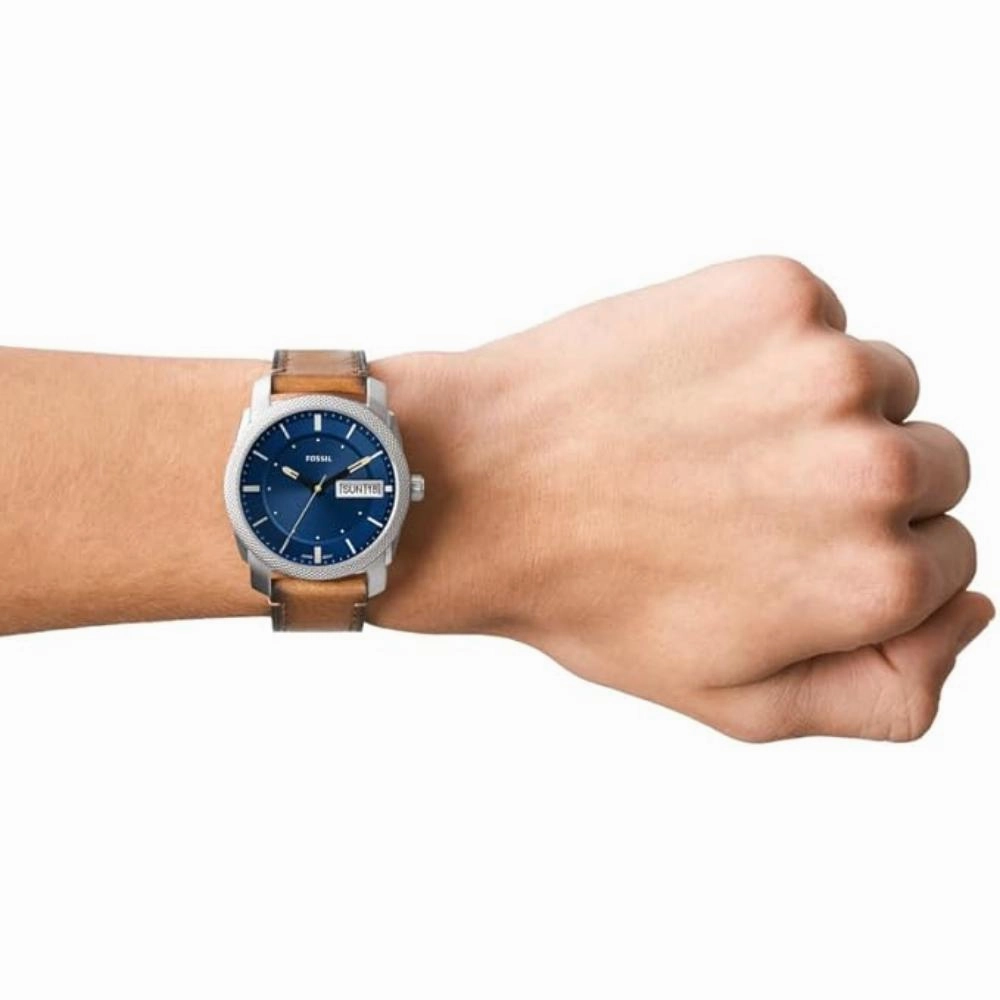 Fossil Machine Day-Date Display Tan LiteHide Leather Strap Men's Watch FS5920P