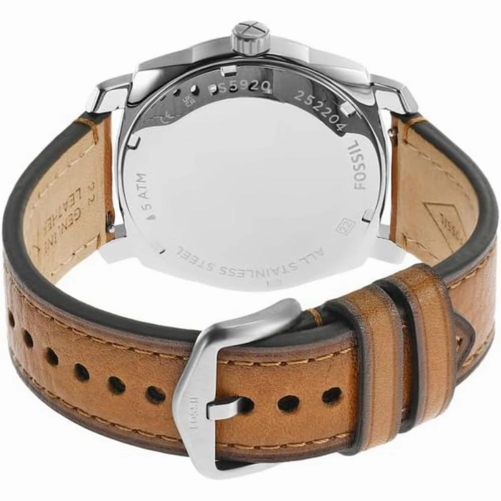 Fossil Machine Day-Date Display Tan LiteHide Leather Strap Men's Watch FS5920P