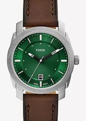 FOSSIL MACHINE GREEN DIAL BROWN LEATHER BAND FS6085