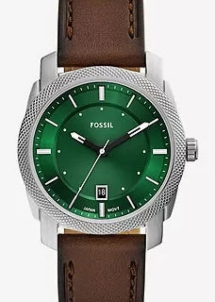 FOSSIL MACHINE GREEN DIAL BROWN LEATHER BAND FS6085