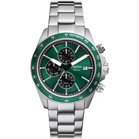 Fossil Men's Watch - Autocross Green Dial Silver Stainless Steel Bracelet | BQ2878