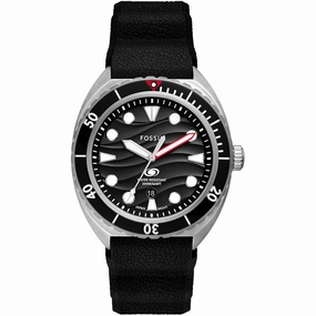 Fossil Men's Watch - Breaker Quartz Silver Case Black Silicone Rubber Strap | FS6062