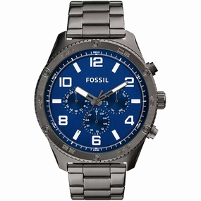 Fossil Men's Watch - Brox Quartz Day-Date Blue Dial Gunmetal Steel Bracelet | BQ2798