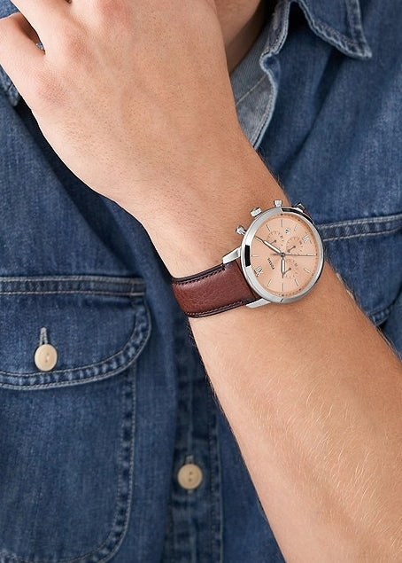 FOSSIL NEUTRA CHRONOGRAPH ROSE GOLD BROWN LEATHER BAND FS5982