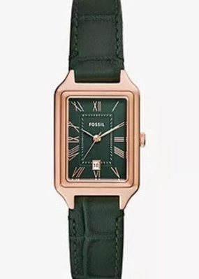 FOSSIL RAQUEL GREEN DIAL ROSE GOLD CASE GREEN LEATHER BAND ES5366