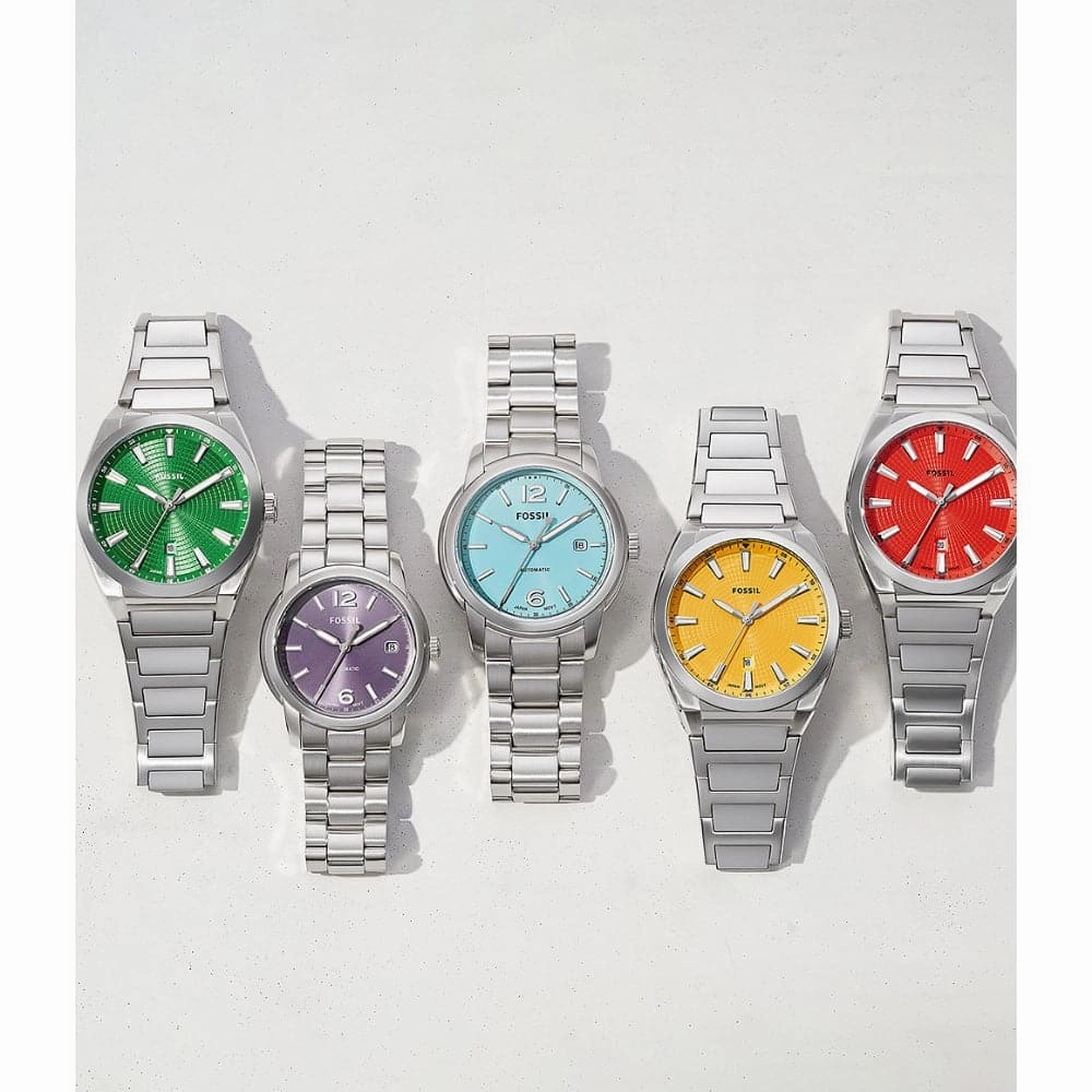 Fossil Red Dial Silver Stainless Steel Strap Men Watch FS5984