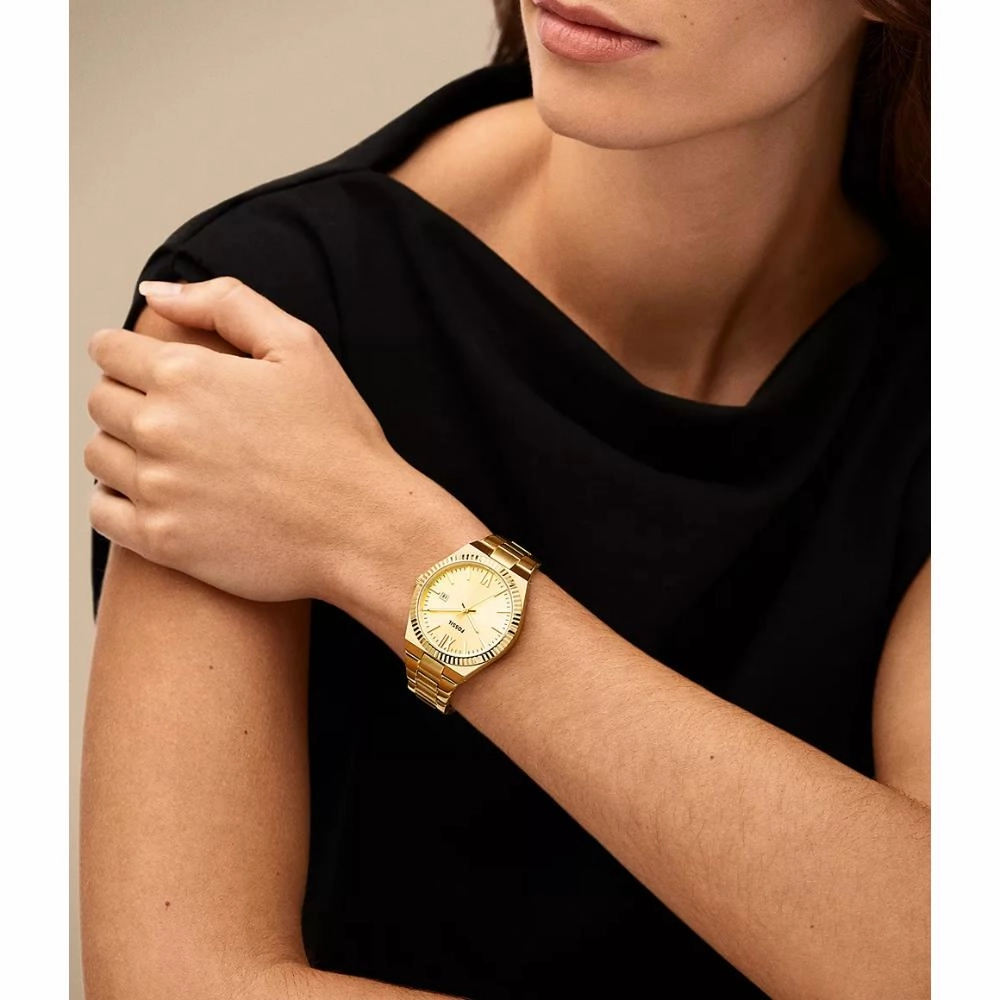 Fossil Scarlette Date Display Gold Tone Stainless Steel Women's Watch ES5299P