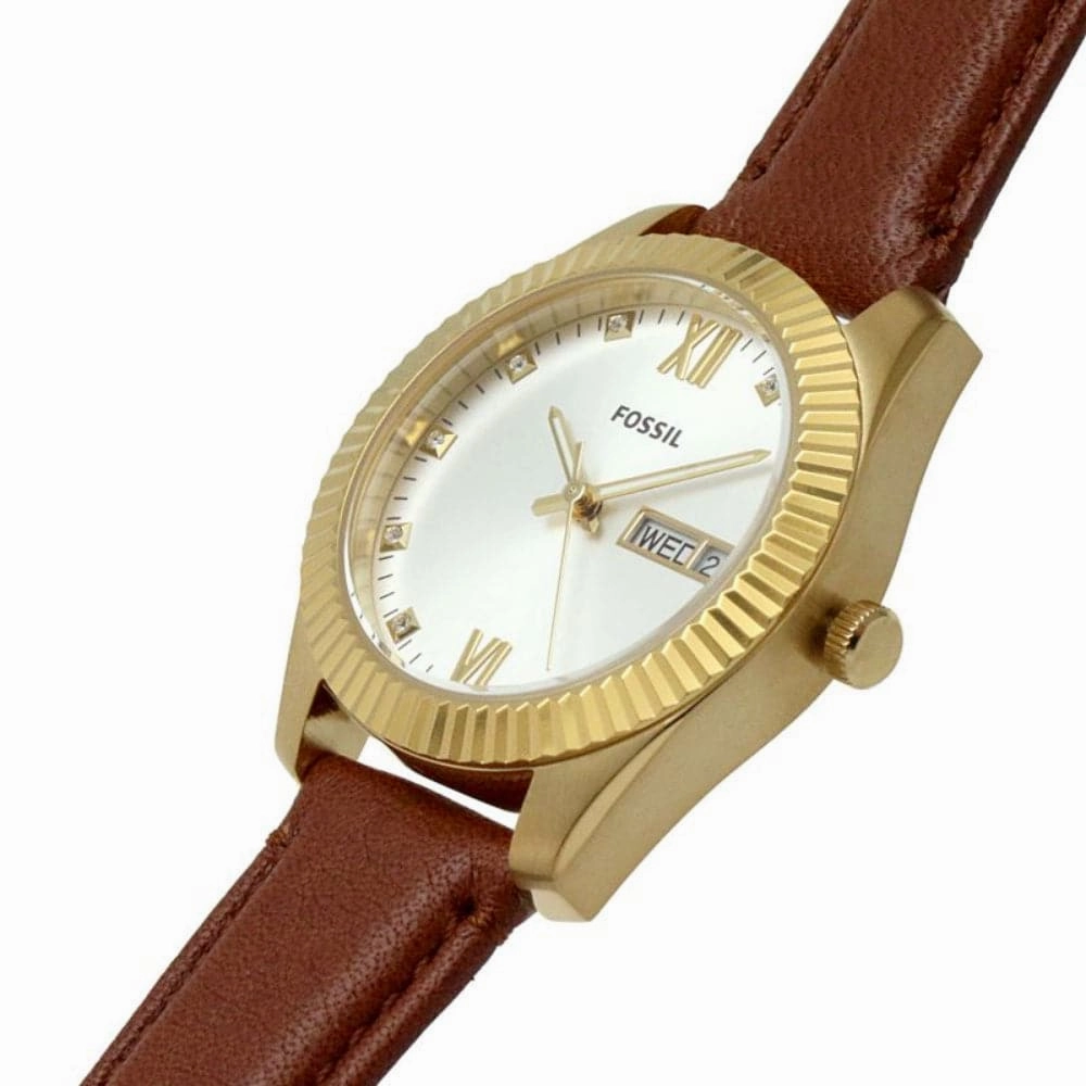 Fossil Silver Dial Brown Leather Strap Women Watch ES5184P