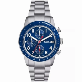 Fossil Sport Tourer Chronograph Blue Dial Silver Stainless Steel Strap Men Watch FS6047