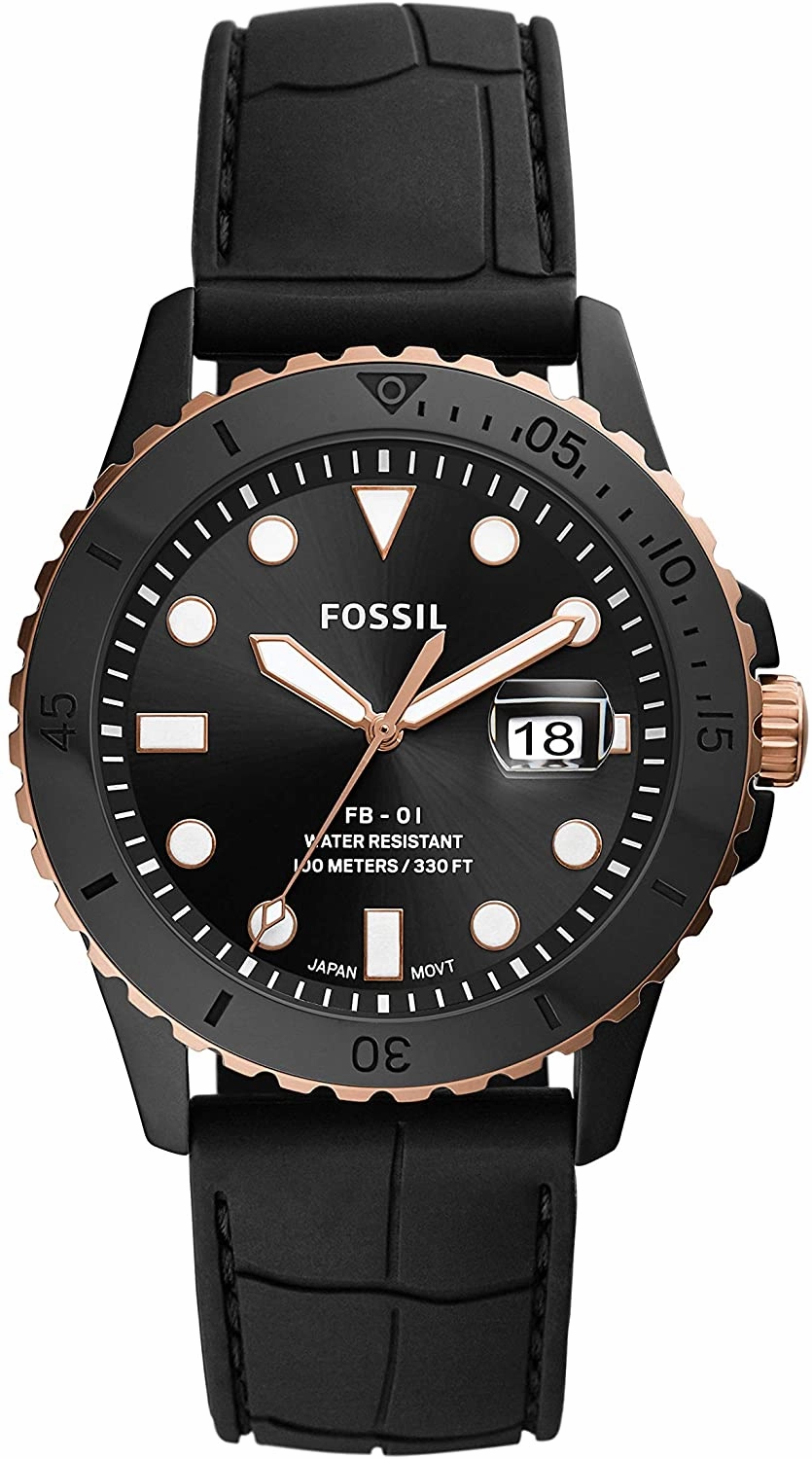 Fossil Three Hand Black Dial Silicone Mens Watch CE5022