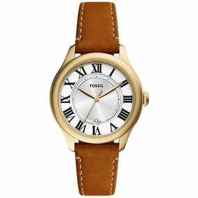 Fossil Women's Watch - Gilmore Quartz Silver Tone Dial Brown Leather Strap | ES5397