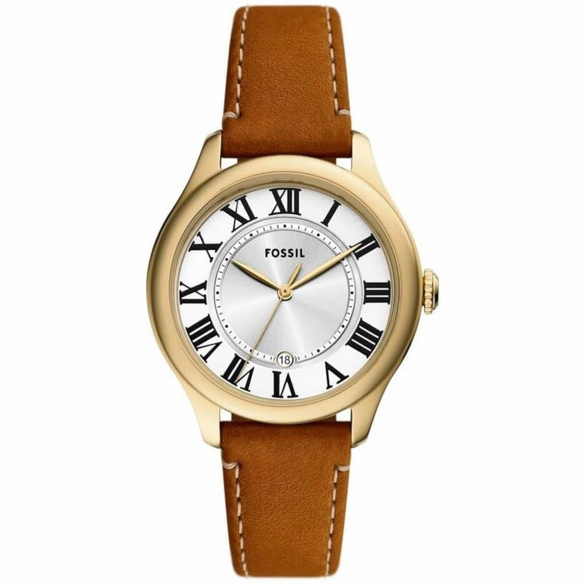 Fossil Women's Watch - Gilmore Quartz Silver Tone Dial Brown Leather Strap | ES5397