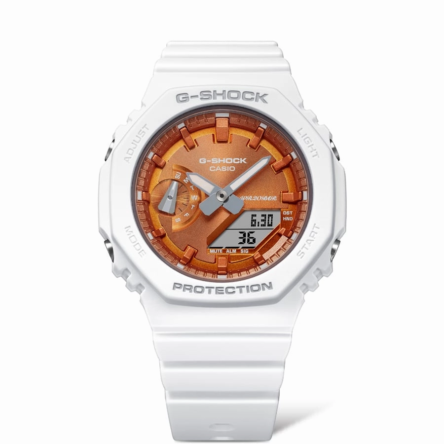 G-Shock Analog-Digital Orange Dial White Resin Band Watch GMAS2100WS-7A