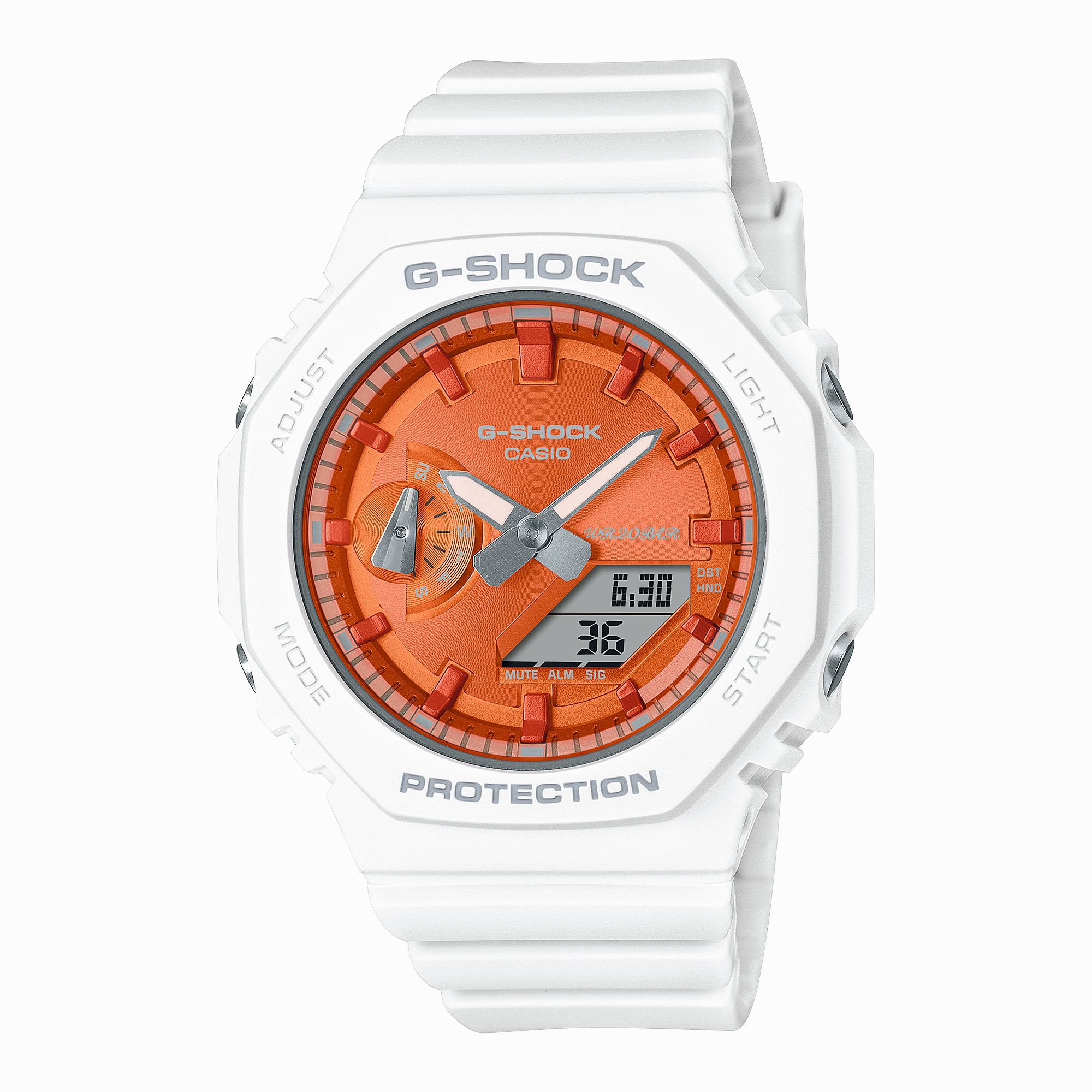 G-Shock Analog-Digital Orange Dial White Resin Band Watch GMAS2100WS-7A