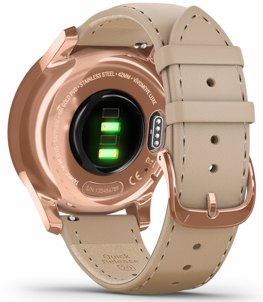 Garmin Watch Vivomove Luxe Rose Gold PVD Sand Leather
