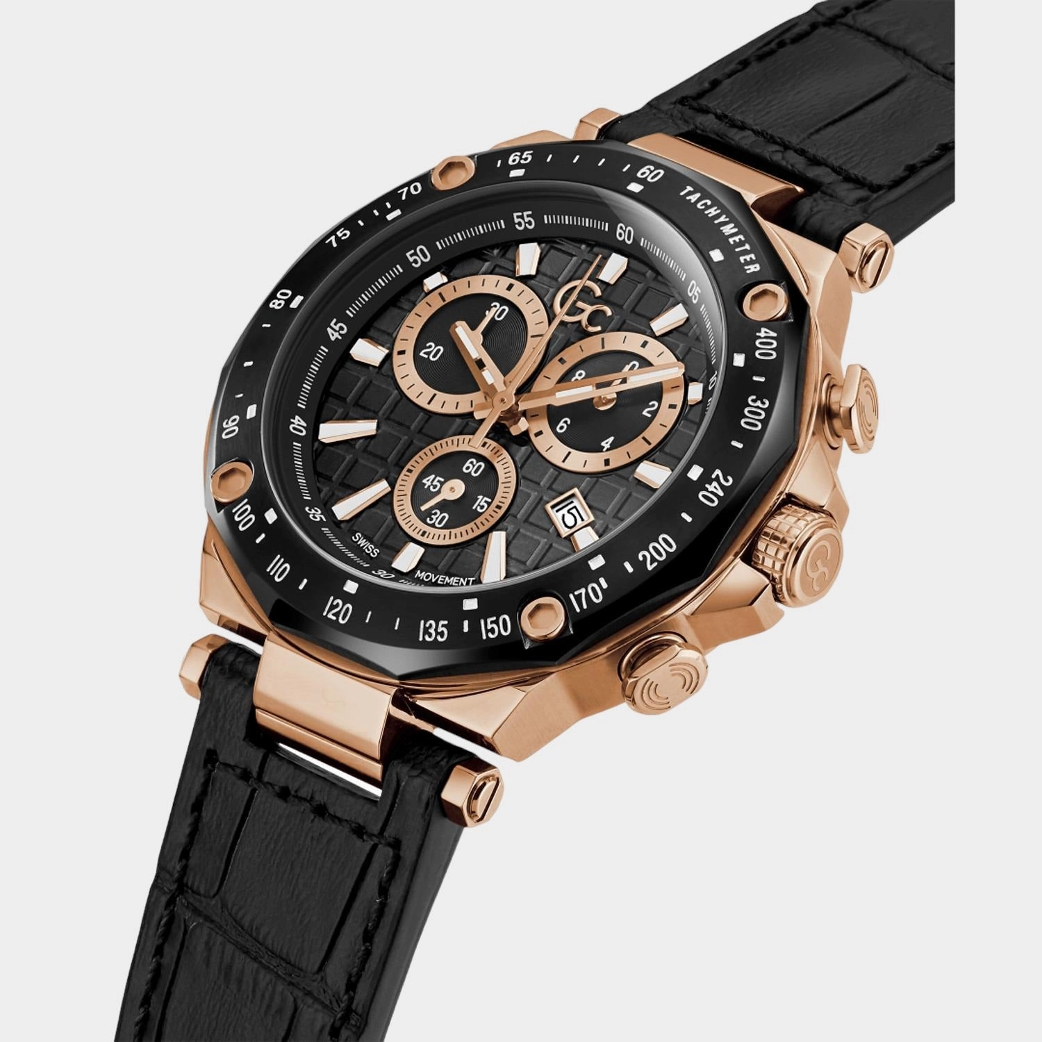 Gc Spirit Sport Men's Black Chronograph Leather Watch Y81004G2MF