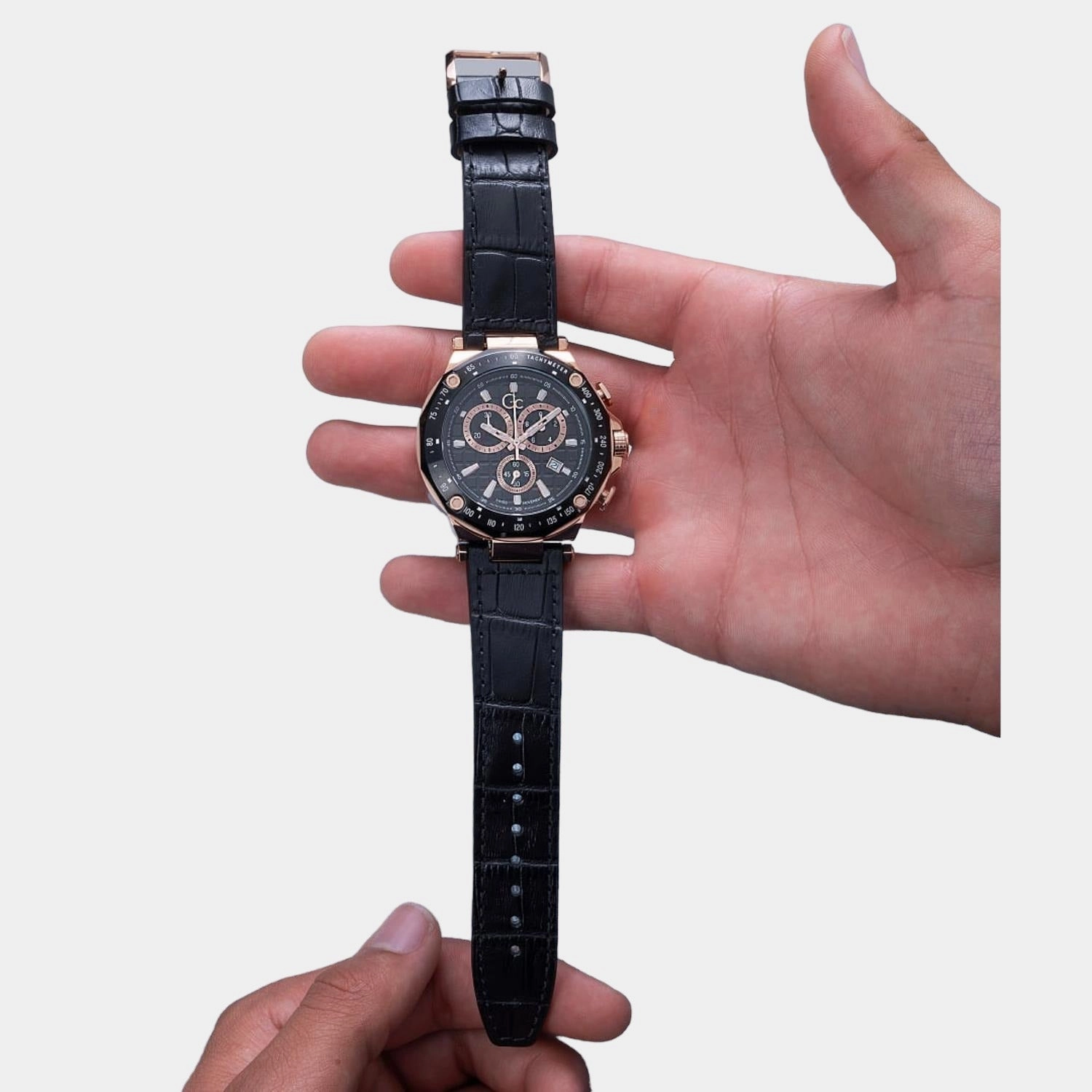 Gc Spirit Sport Men's Black Chronograph Leather Watch Y81004G2MF