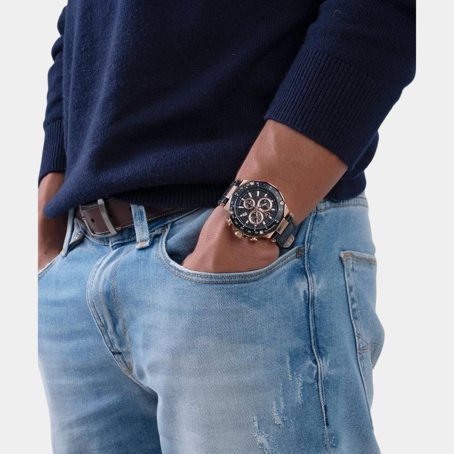 Gc Spirit Sport Men's Black Chronograph Leather Watch Y81004G2MF