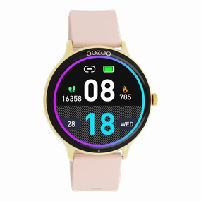 Gold coloured OOZOO smartwatch with pink grey rubber strap - Q00131