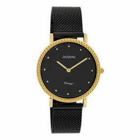 Gold coloured OOZOO watch with black metal mesh bracelet - C20058