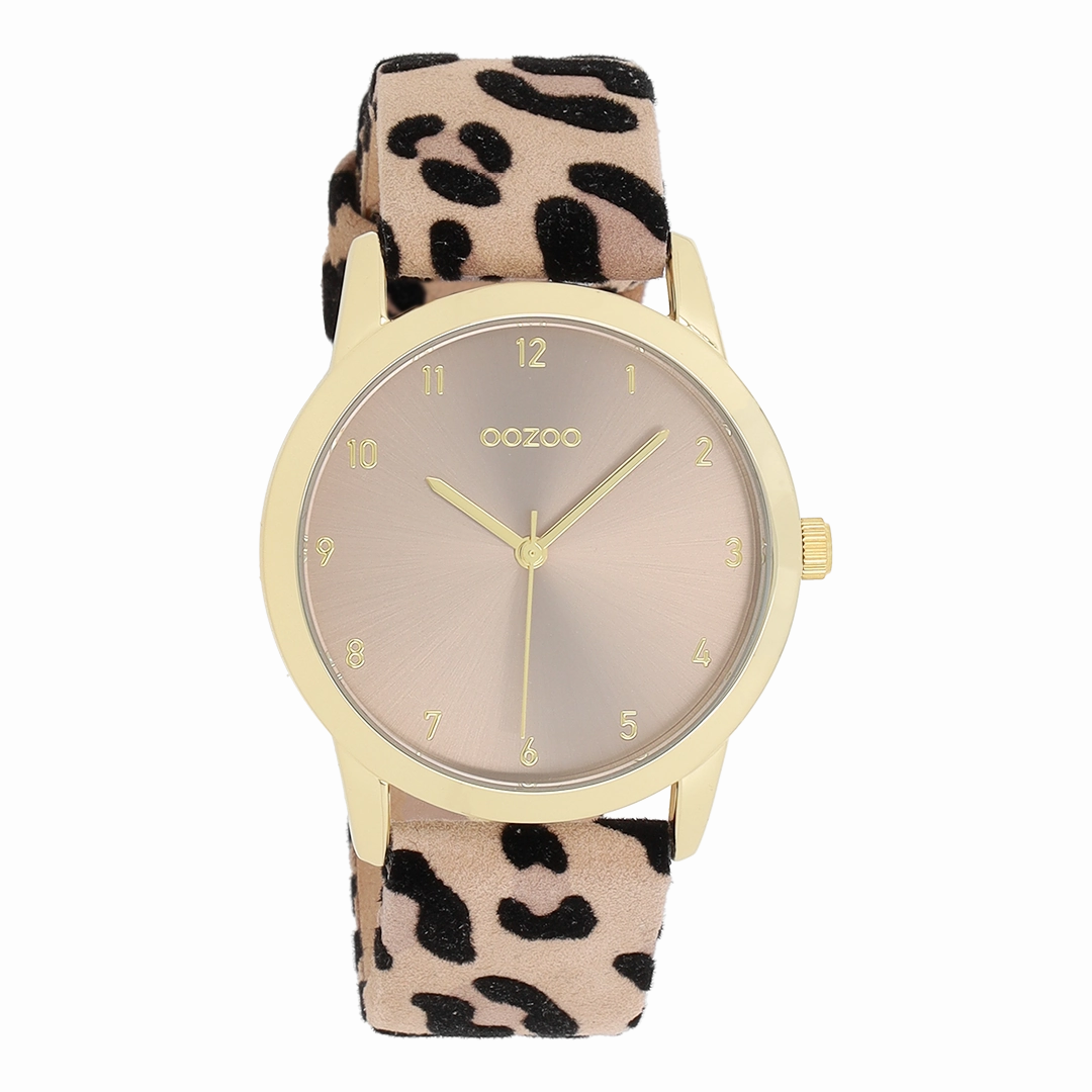Gold coloured OOZOO watch with brown leather strap - C11372