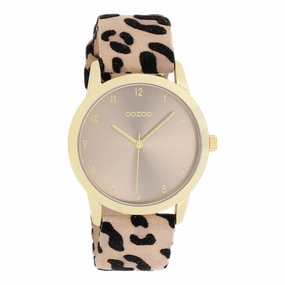 Gold coloured OOZOO watch with brown leather strap - C11372