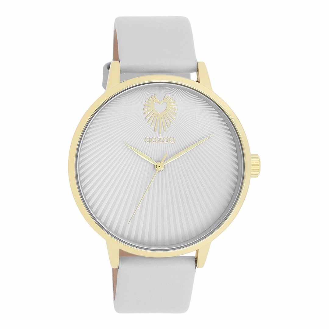 Gold coloured OOZOO watch with light grey leather strap - C11240