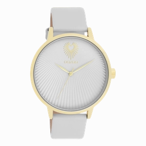 Gold coloured OOZOO watch with light grey leather strap - C11240