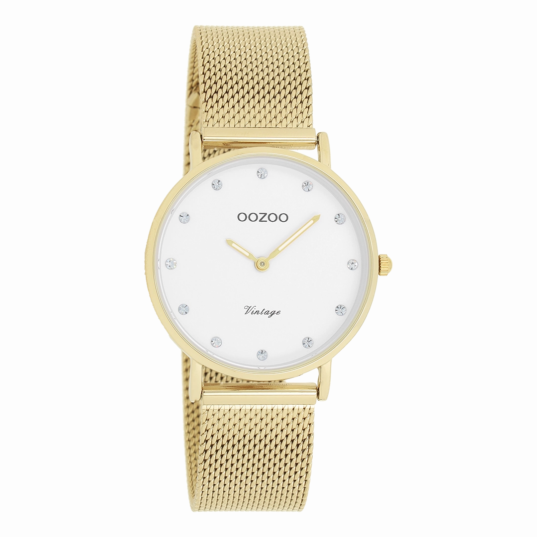 Gold coloured OOZOO watch with metal mesh bracelet - C20241