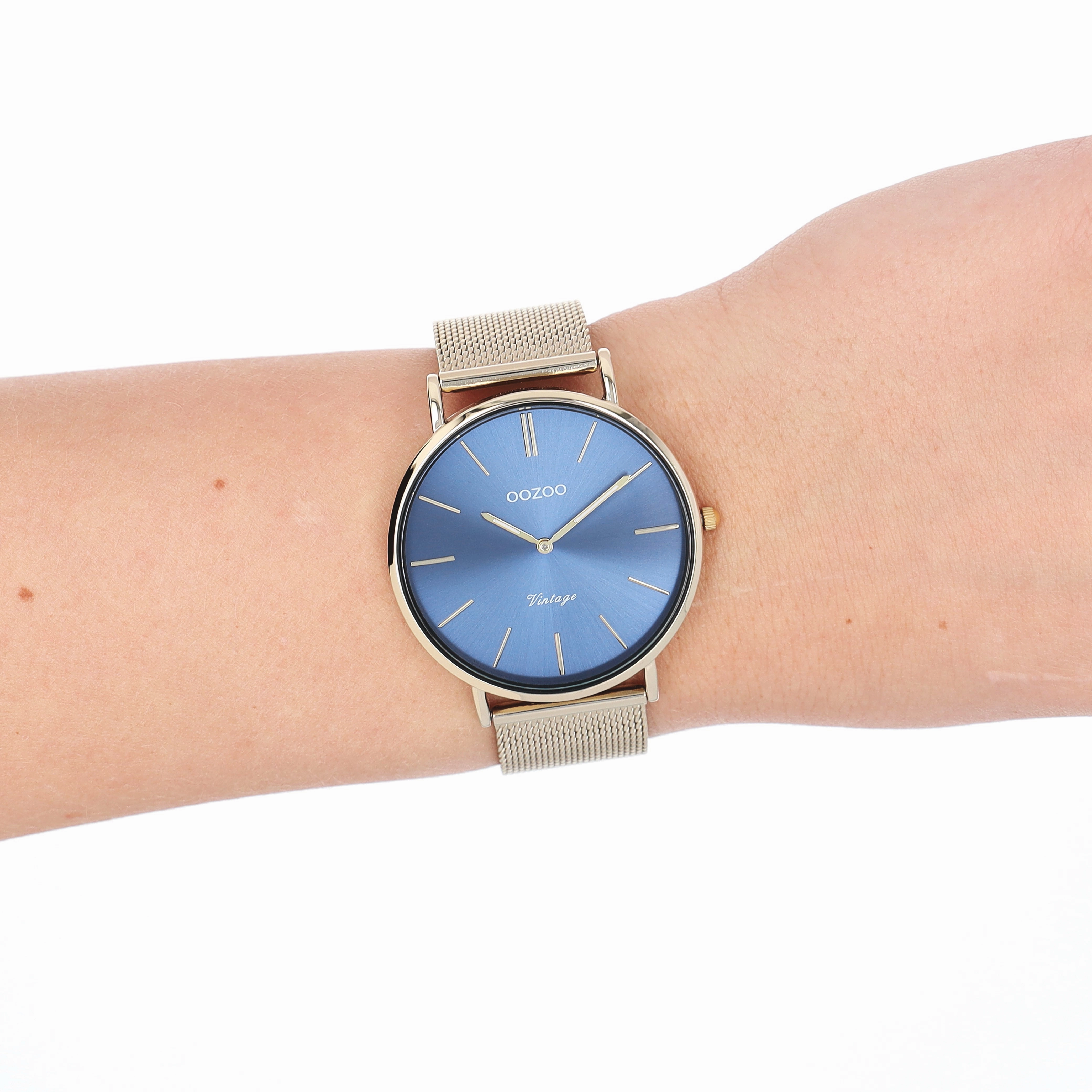 Gold coloured OOZOO watch with metal mesh bracelet - C20290