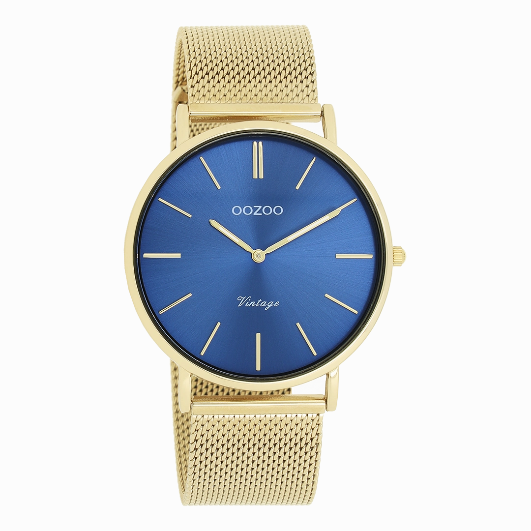 Gold coloured OOZOO watch with metal mesh bracelet - C20290