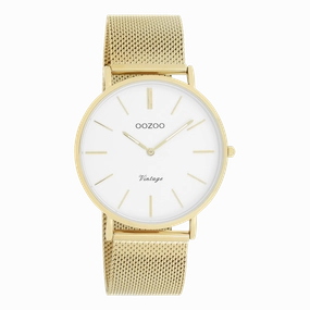 Gold coloured OOZOO watch with metal mesh bracelet - C9909