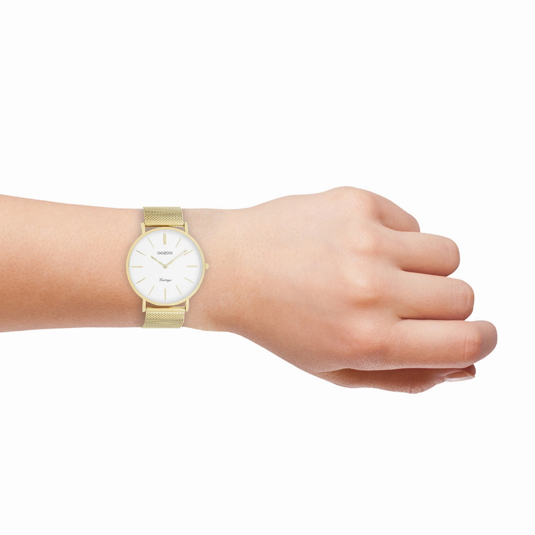 Gold coloured OOZOO watch with metal mesh bracelet - C9909