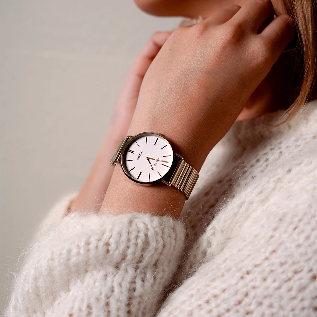 Gold coloured OOZOO watch with metal mesh bracelet - C9909