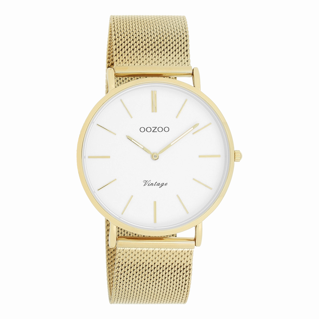 Gold coloured OOZOO watch with metal mesh bracelet - C9909