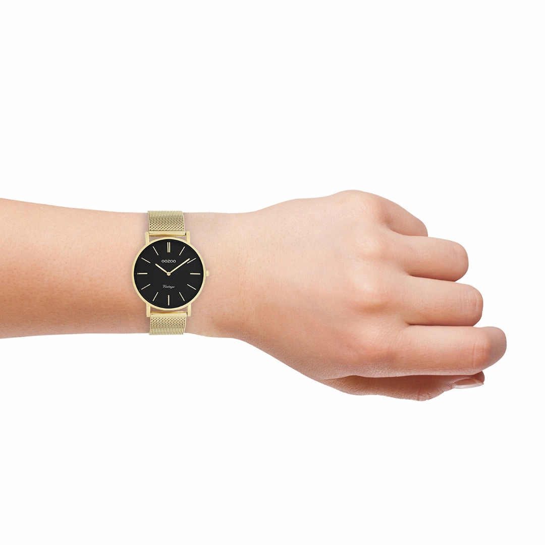 Gold coloured OOZOO watch with metal mesh bracelet - C9914
