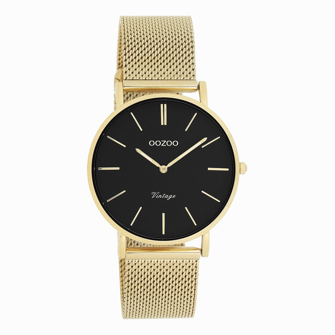 Gold coloured OOZOO watch with metal mesh bracelet - C9914