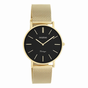 Gold coloured OOZOO watch with metal mesh bracelet - C9914