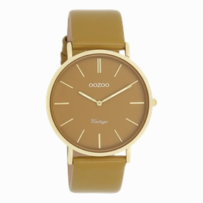 Gold coloured OOZOO watch with olive leather strap - C20327