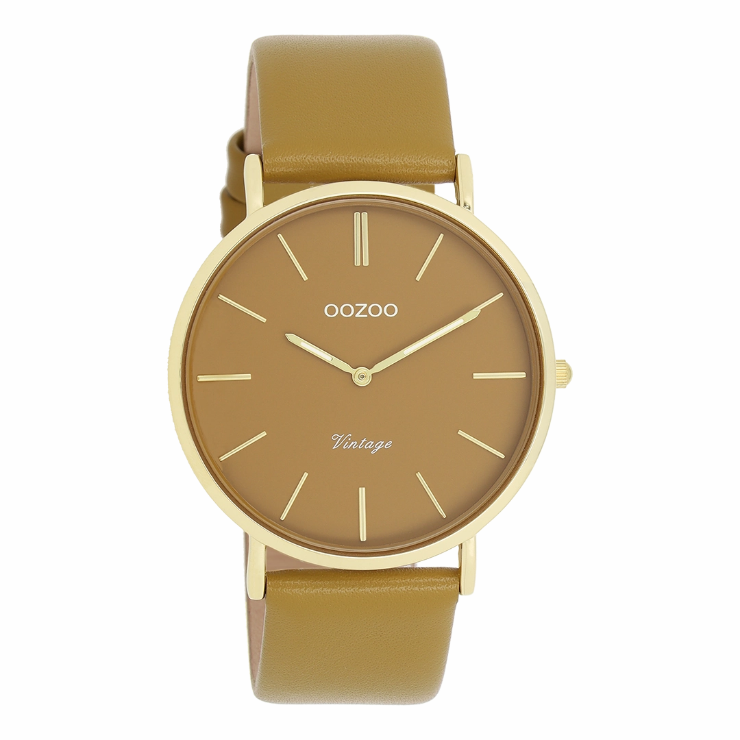 Gold coloured OOZOO watch with olive leather strap - C20327