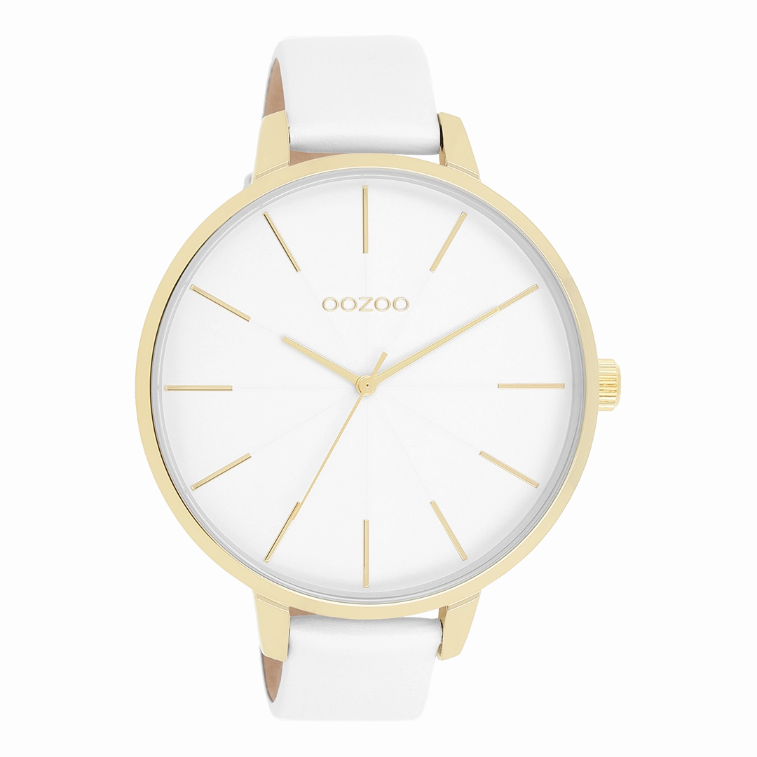 Gold coloured OOZOO watch with white leather strap - C11346