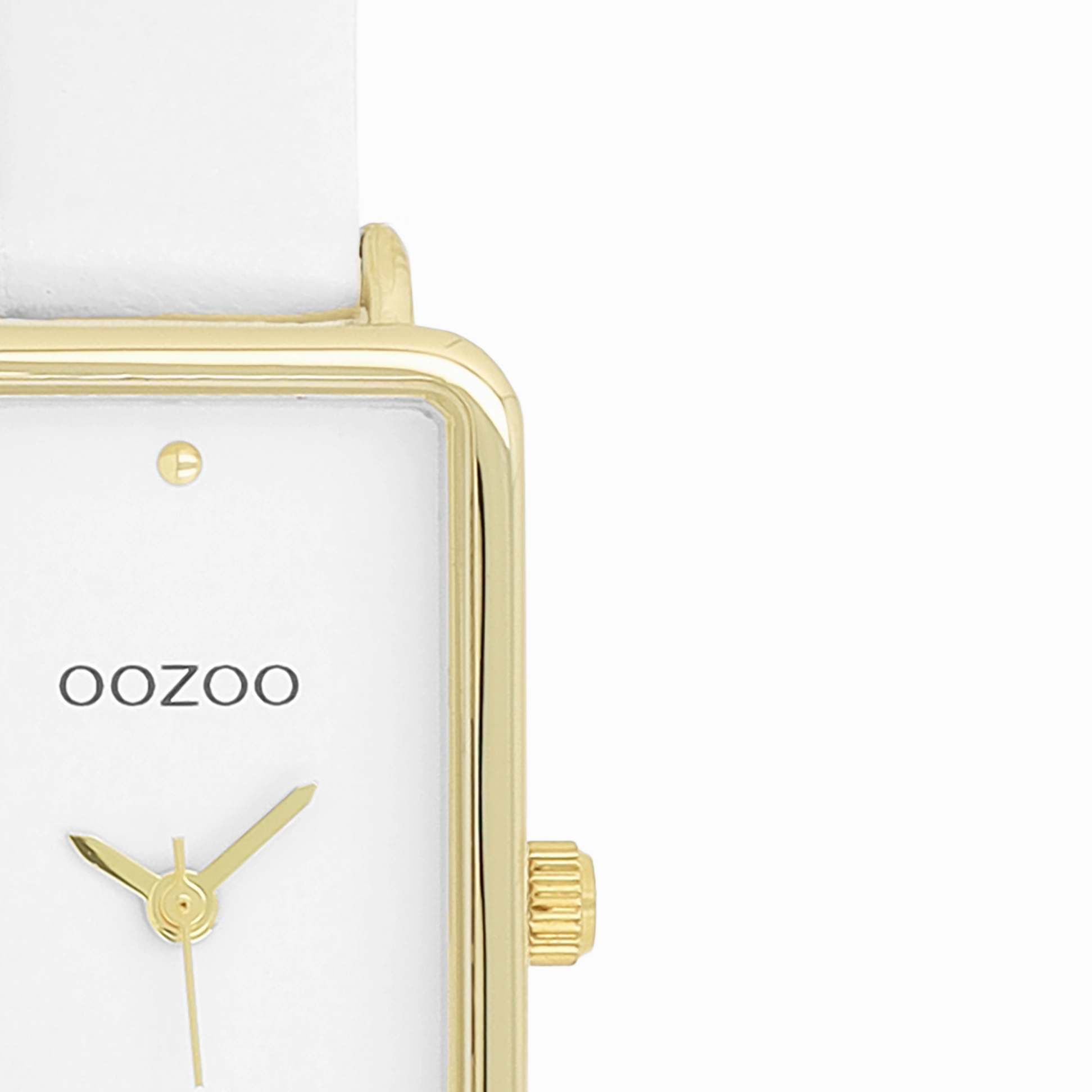 Gold coloured OOZOO watch with white leather strap - C11530