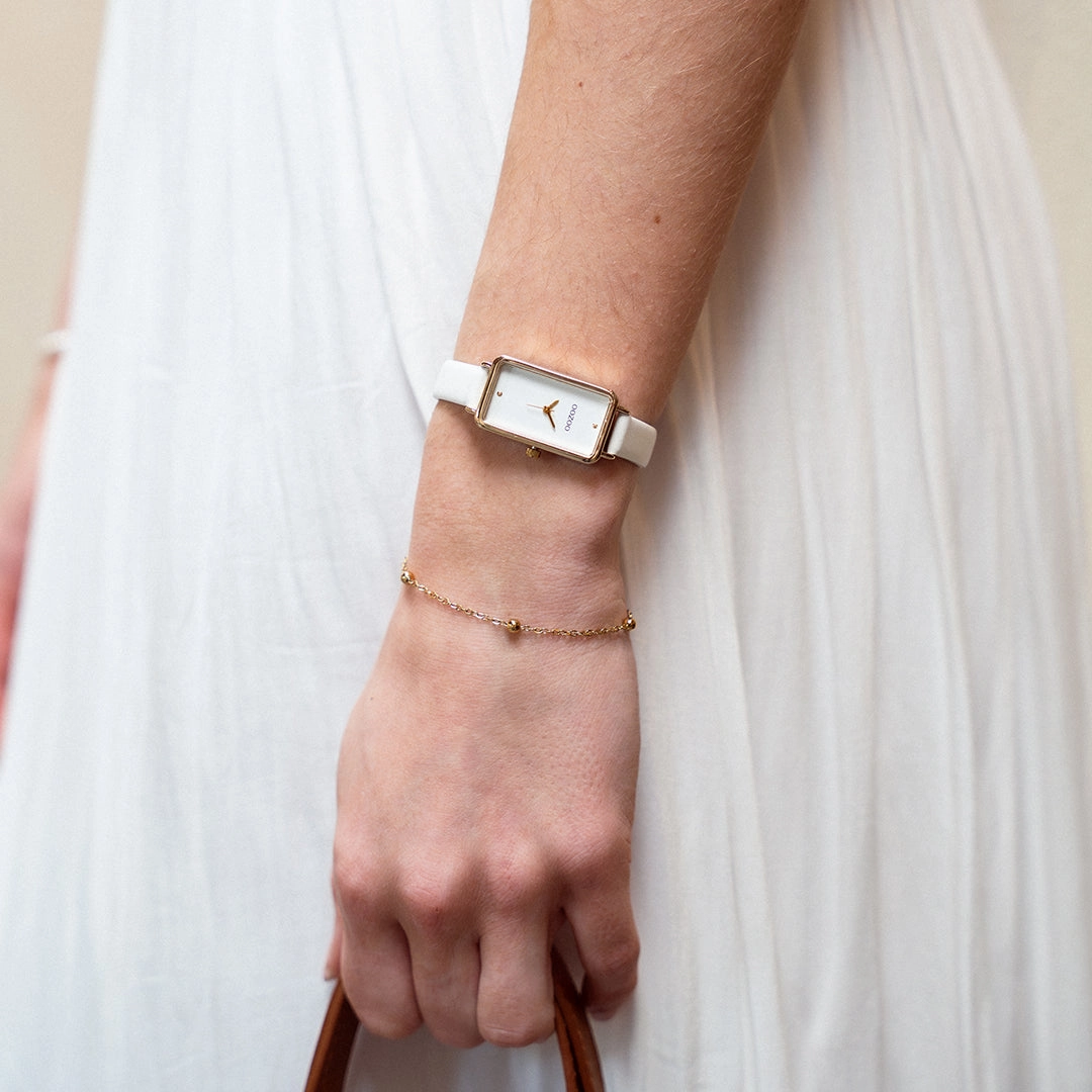 Gold coloured OOZOO watch with white leather strap - C11530