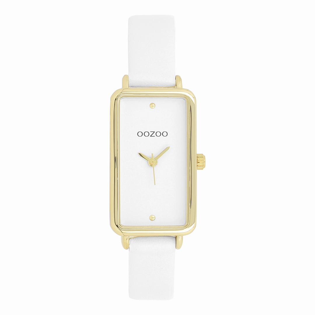 Gold coloured OOZOO watch with white leather strap - C11530