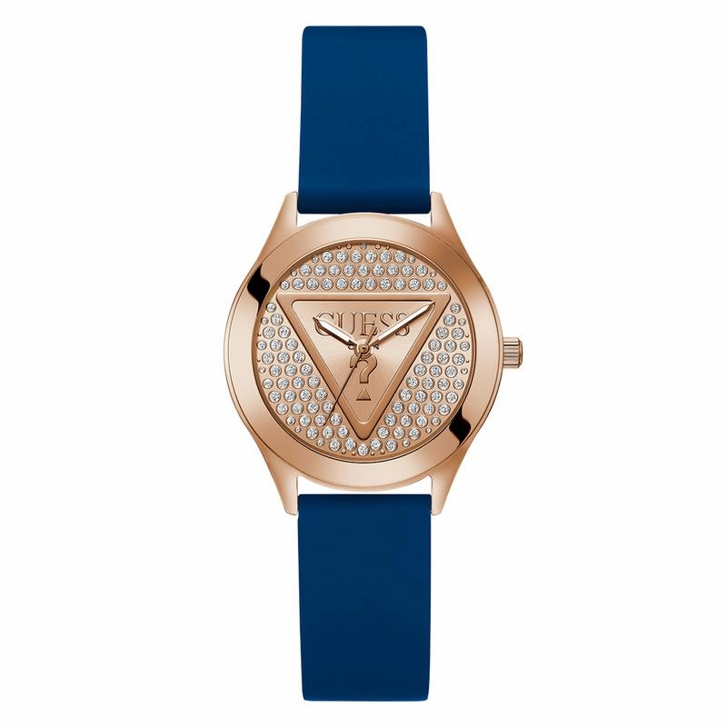 Guess Ladies Blue Rose Gold Tone Analog Watch