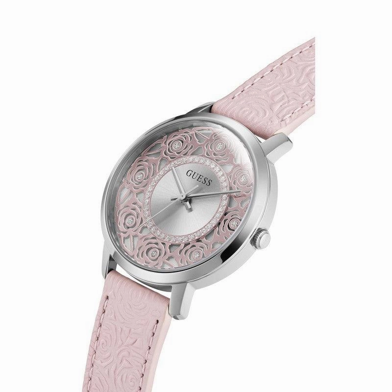 GUESS Ladies Pink Silver Tone Analog Watch GW0529L1