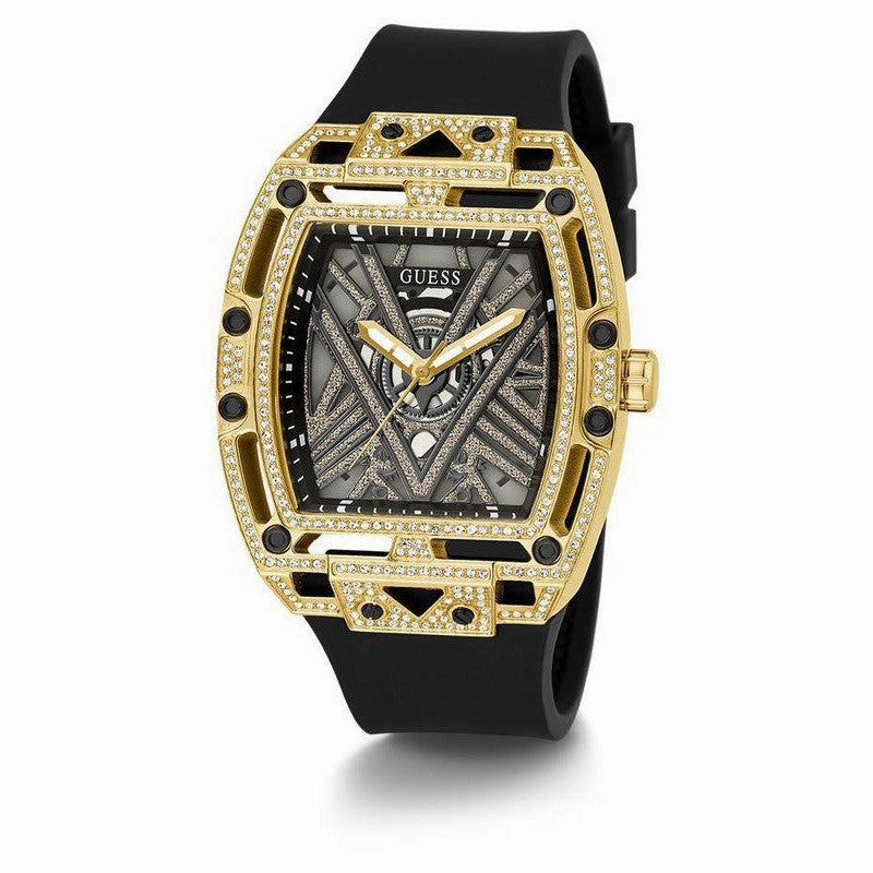 GUESS Mens Black Gold Tone Analog Watch GW0564G1