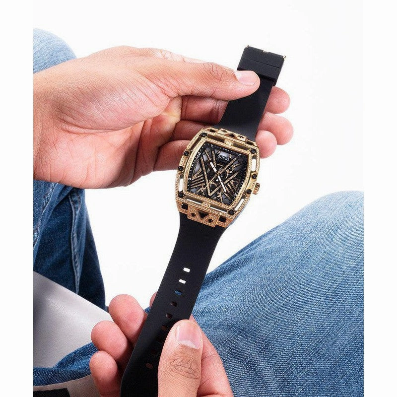 GUESS Mens Black Gold Tone Analog Watch GW0564G1